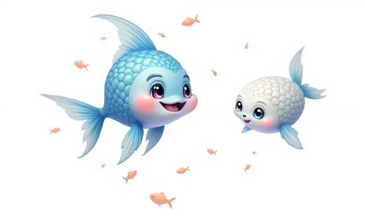 Create the image of the little blue fish playing with friends 