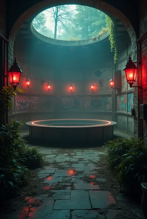 An underground club with a ring in a backyard 