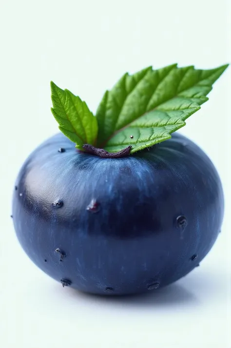 Make a blueberry with a green leaf on top