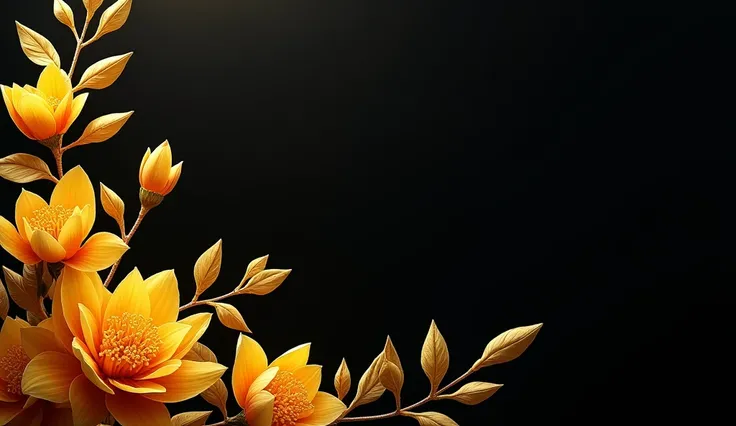 Gold Floral at the edge, black background, High Resolution, 
