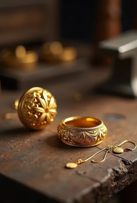 ring and earring on the goldsmith tables