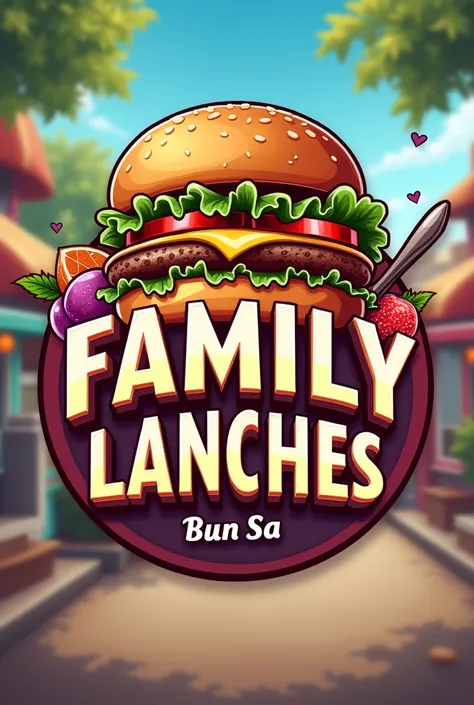 Crie uma logo para um food truck, with a photo of a hamburger and an açaí in the background, highlighting the sentence "Family  Lanches" in capital letters exactly like this the sentence