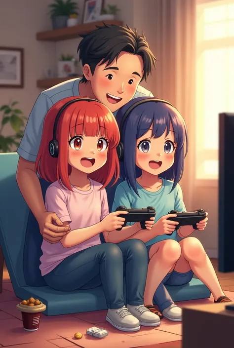 Couple with 2 anime gamer daughters
