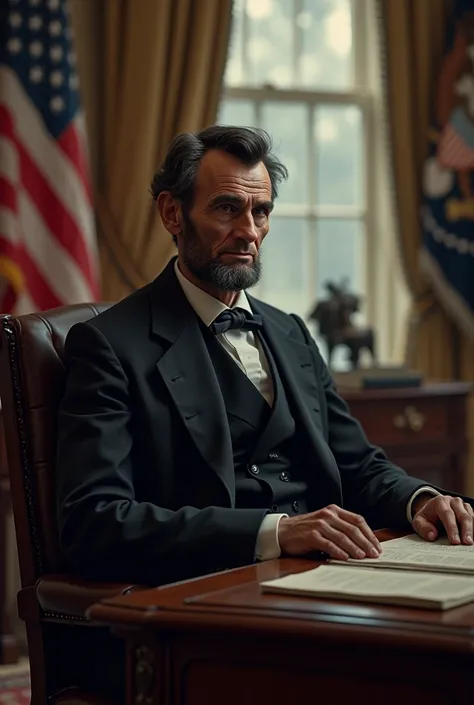 Abraham Lincoln sitting in office