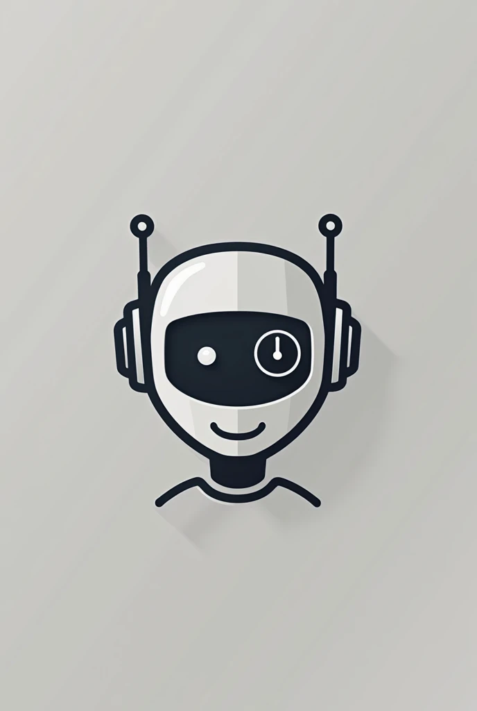 vectorized image, logo, monochrome, head of a friendly robot, with simple geometric shapes, with a checkmark, with a clock icon, feeling of dynamism, productivity and efficiency