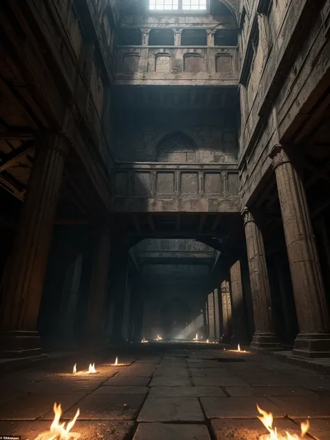 The training hall in the middle of hell is a dark and intimidating space with semi-medieval architecture. The walls are made of dark stone, adorned with runic inscriptions, and the vaulted ceiling is supported by columns of volcanic rock. Illuminated by et...