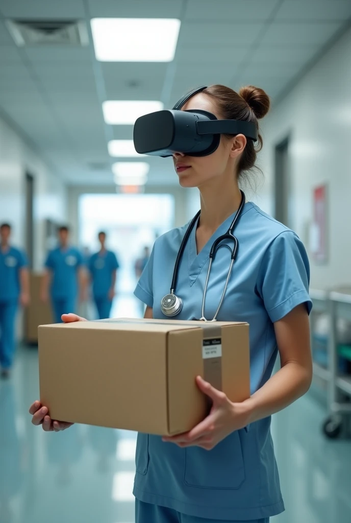 realistic image, Box with virtual reality glasses being delivered in a public hospital