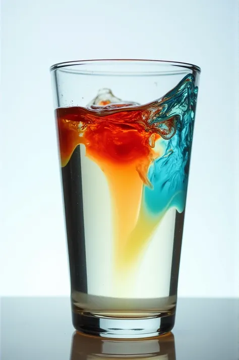 Glass cup with 3 immiscible liquids