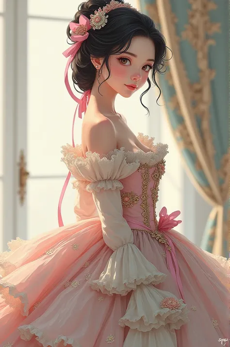 Woman wearing a Rococo style dress anime