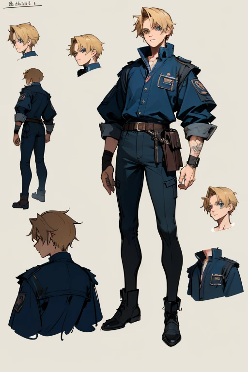 ( Absurdly , High quality , ultra detailed ) ,( hand detailed ) , 1boy, solo, teen, , (concept art, character sheet, character sketch),absurdres(highly detailed beautiful face and eyes)perfect anatomy, (Male), (((lean-body))) ((thin body)) (fit), (dark-blu...