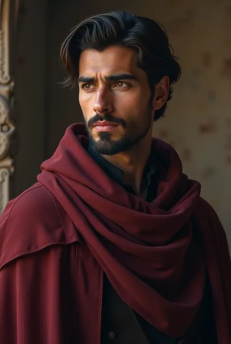 Apparently Arab man with simple wine-colored cape , very thin beard