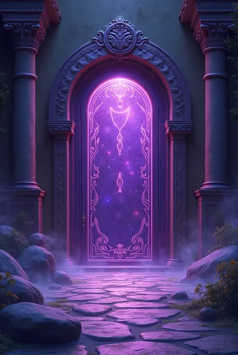 A beautiful magical close door create an image about this text  color purple with sparkle 