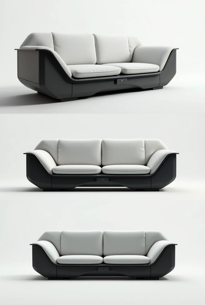 Design a sofa for two people , futurist,in modules ,straight shapes
