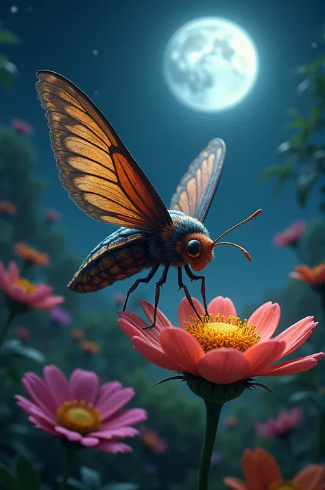 Night moth pollinating flowers
