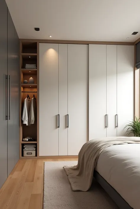 Create a built-in wardrobe and a bed on the right 