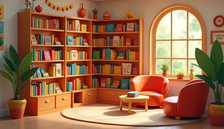 Mini library for children, In the corner, The theme is Malaysia&#39;s Independence Day.,  Attracts children、Inside the room