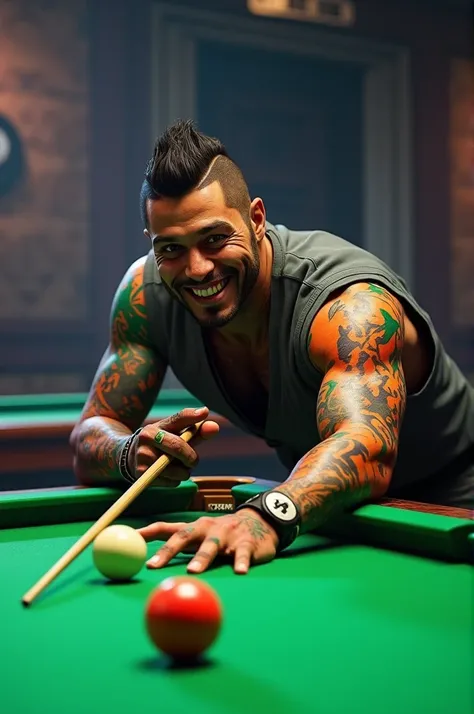 GTA 5 painted character playing snooker and smiling