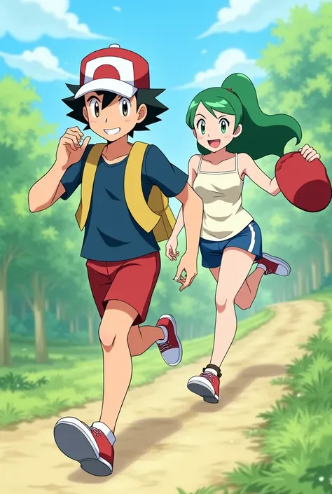 Make Ash and Misty from Pokemon .
Ash is chasing Misty.
Misty runs happily after taking Ash&#39;s cap. .
That Ash has his brown eyes and she has green ones 