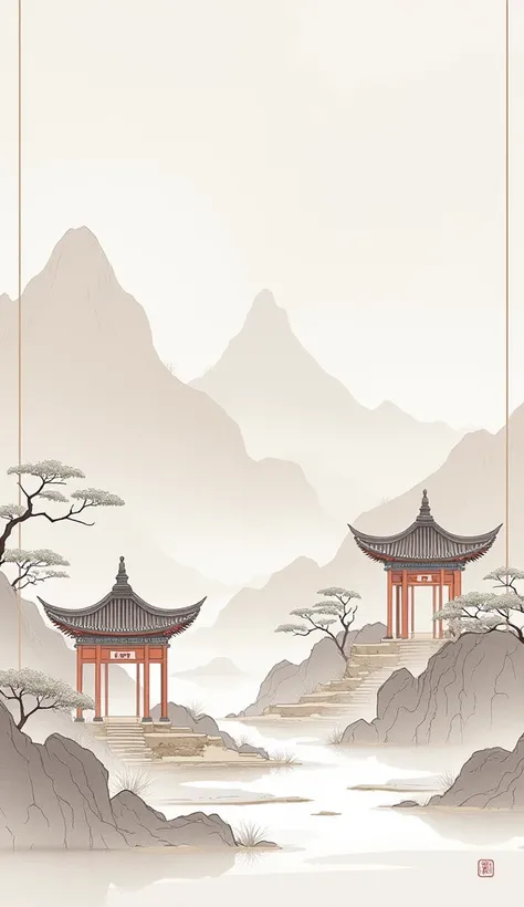 Chinese style，landscape，architecture，abstract，Ink Painting，Elegant