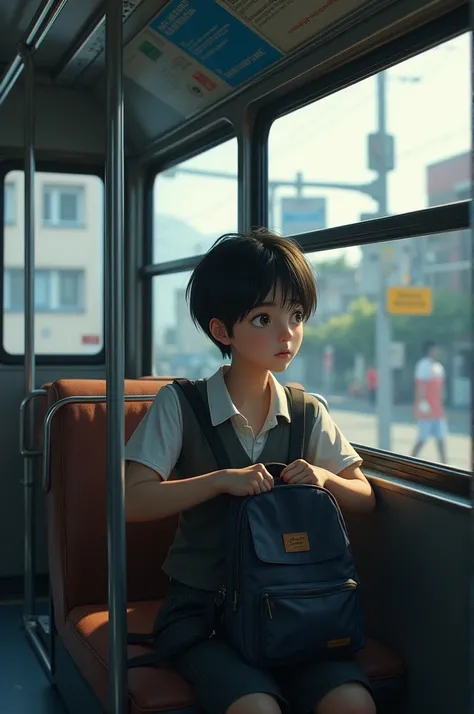 School student on a bus