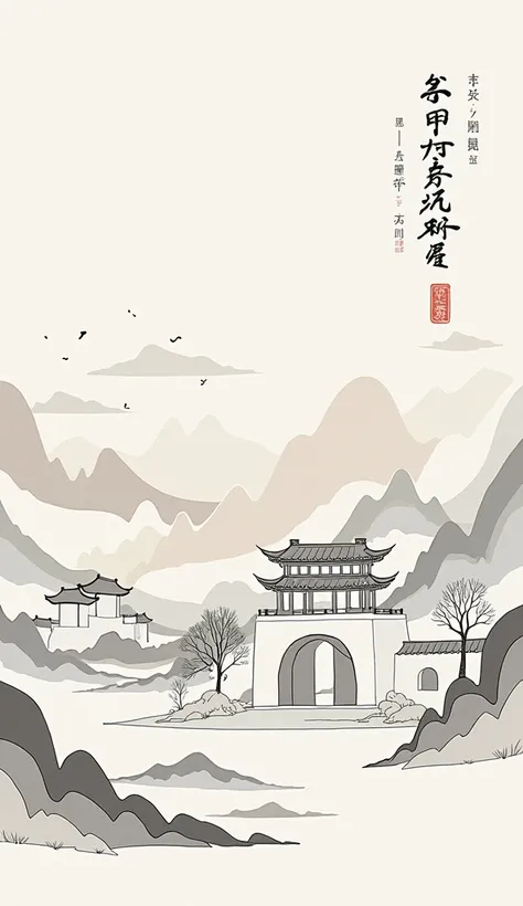 Chinese style，landscape，architecture，abstract，Ink Painting，Elegant