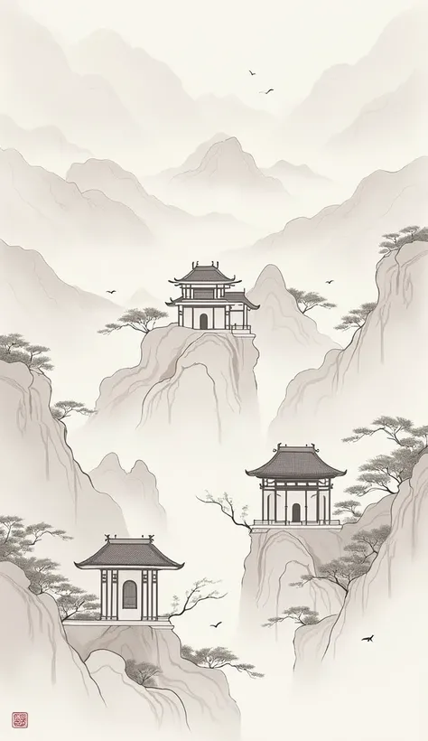 Chinese style，landscape，architecture，abstract，Ink Painting，Elegant