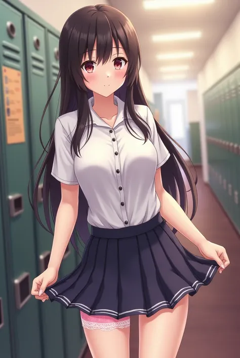 A girl in a short school skirt showing her panties