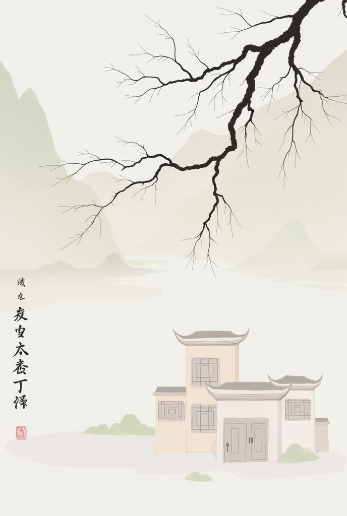 Chinese style，landscape，architecture，abstract，Ink Painting，Elegant，Light paper texture