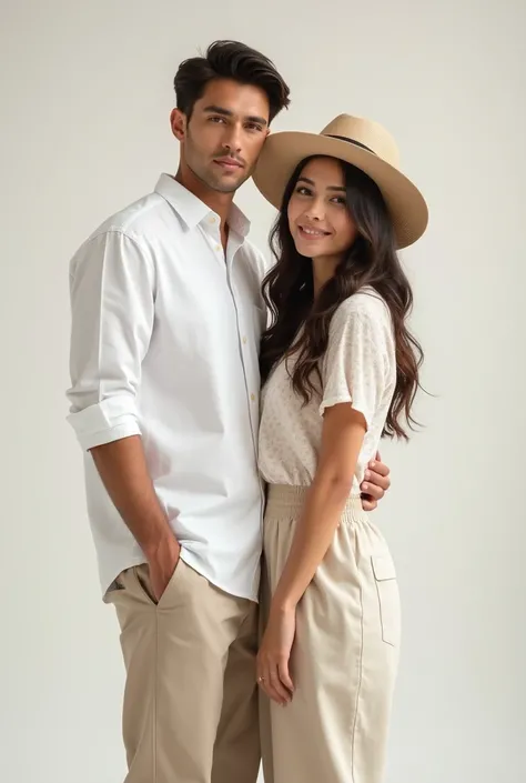 20 years old a handsome guy wore white shirt and hammer pant and his girlfriend wore plain Co-ord Set and a cute hat front photo 