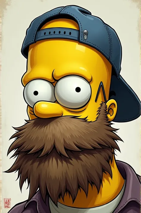 Homer with beard and backwards cap