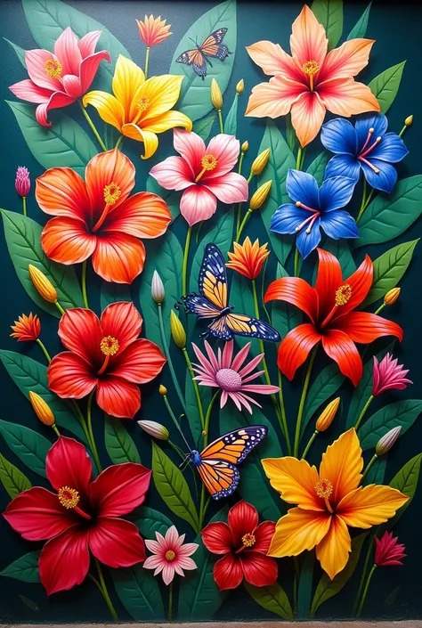 Create a mural with Colombian and Venezuelan flowers 