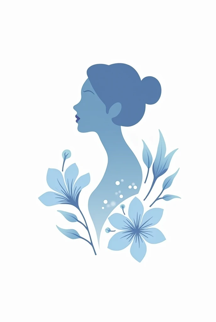 Make a female logo&#39;Petals and profile silhouette, The less extensive background is white、Use light blue、hibiscus