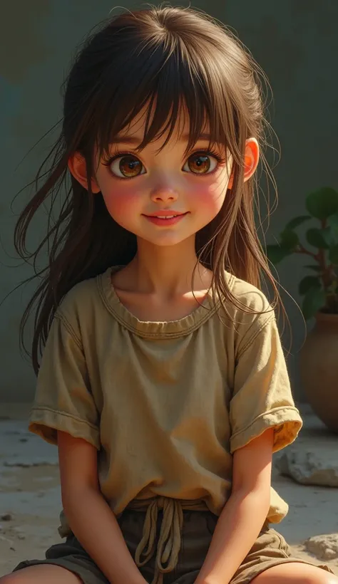  Lily is a young girl, around 10 or , with a delicate and innocent look. Her long, unkempt brown hair frames her face, and she’s dressed in simple, worn clothes. She’s often barefoot, showing signs of her impoverished life, but her bright smile and sparkli...