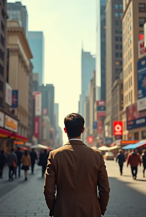 A TOURIST LOOKING AHEAD, in the city, natural light, realistic photo, photo taken from afar,
