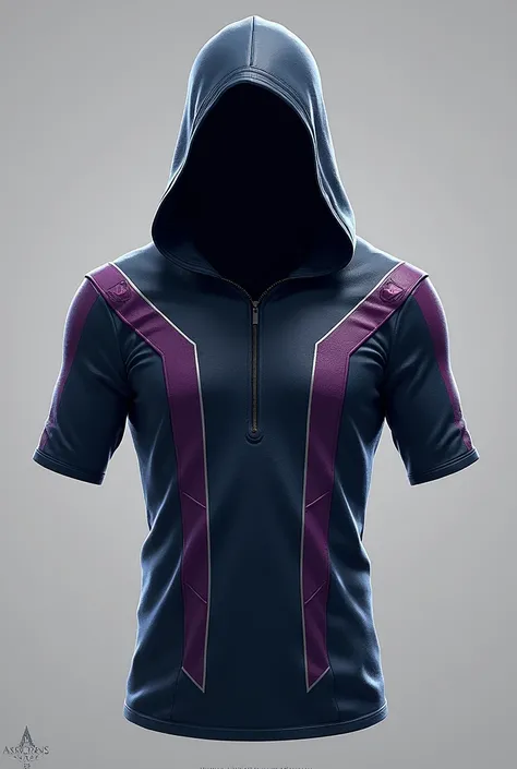 You can design a sports uniform for a volleyball club called assassins club, based on the video game assassins creed, Its design can be based on that theme as well and its colors are blue., purple and black 