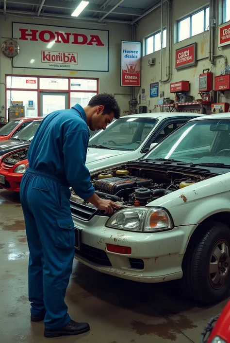 Picture of a person in a Honda repair shop