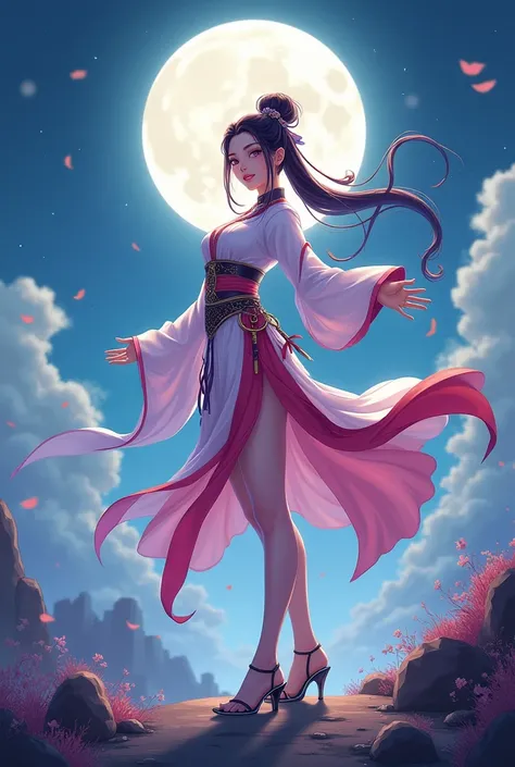 Create a game illustration for Moonlight Blade Online，Two-dimensional style，The role is Yihua