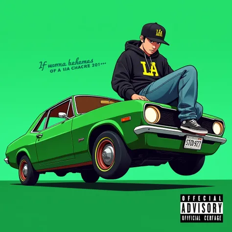 
Image of a man sitting on the bonnet of a car, Yoshihiko Wada&#39;s album cover, winner of the behance contest, Doodle, official artwork, rap album cover, hip - hop album art cover, colored album art, hip hop music album cover, rap album cover art, offici...