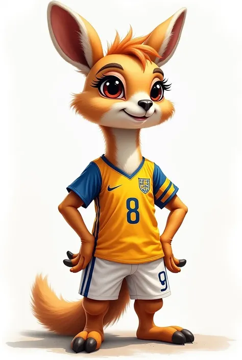 Drawing of the Olympic Vicuña mascot with a female soccer shirt