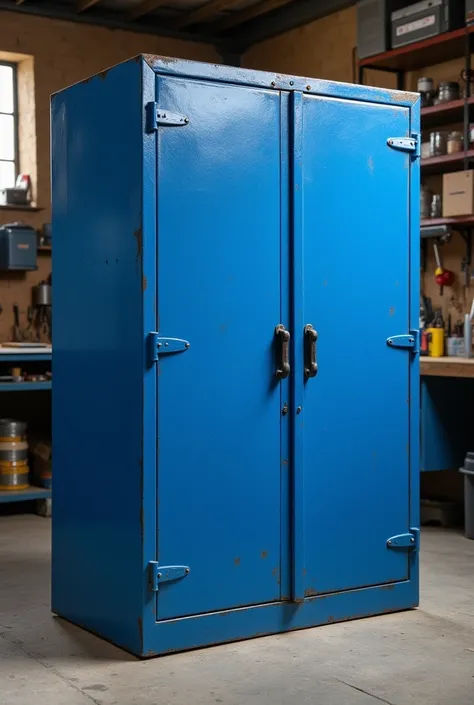 blue 2 door metal workshop storage box