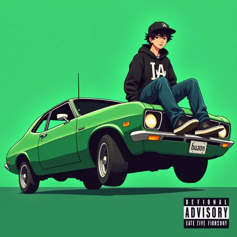 
Image of a man sitting on the bonnet of a car, Yoshihiko Wada&#39;s album cover, winner of the behance contest, Doodle, official artwork, rap album cover, hip - hop album art cover, colored album art, hip hop music album cover, rap album cover art, offici...