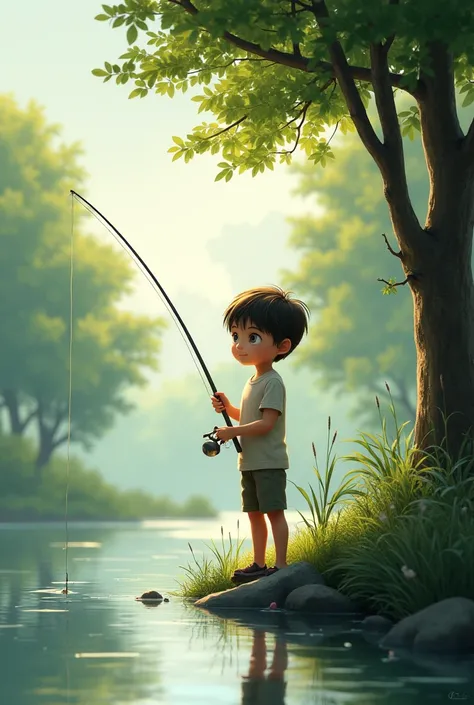 A 8 year boy fishing 