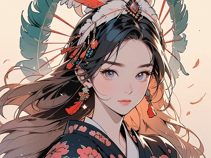 kimono, 完璧なkimono, 詳細なkimono, first class, Very detailed,  (((Very detailedな装飾))),One Woman, Perfect Face, Faint lighting, (((head shot))), Very detailedな髪、(((Sparkling eyes))),mysterious, The wind is blowing, Panorama, Long Shot,  (((Squinting beauty))),(...