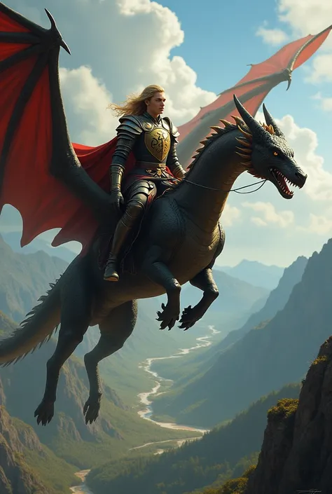 Create an image of *Aegon Targaryen Mounted on His Dragon*