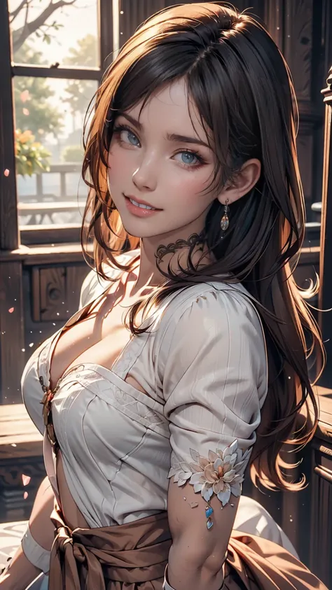 A slight blush,smile,Detailed pupil,Cowboy Shot, , ( ,), View your viewers,Beautiful woman,(Skin Dentition:1.2), Glowing Skin, Highest quality, Ultra-high resolution, (Realistic:1.4),