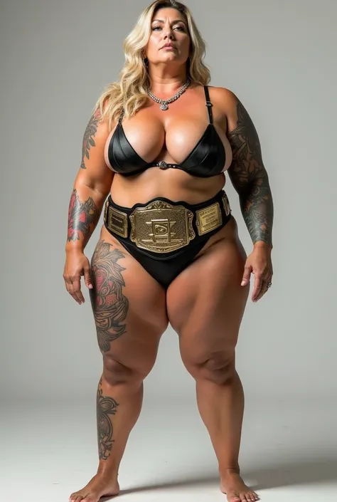 White wrestler,,belt、チャンピオンbelt、Seeding press,tatoo  on body、Seeding press,50 years old,(masterpiece, Highest quality:1.2), One person, alone,Are standing_Split,Big Breasts,Mature Woman、Big Ass,t-back、
,Muscular、Big Breasts,Micro Bikini