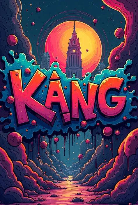 Make a graffiti tag with the name Kanng in hallucinogenic colors 