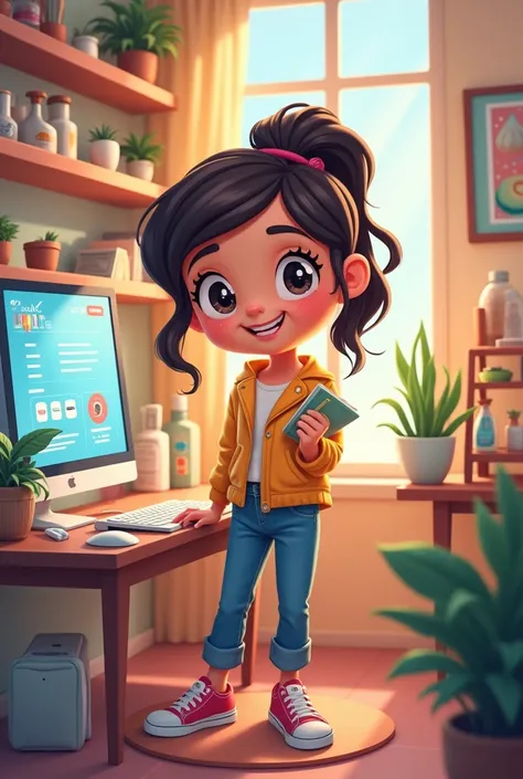 Cartoon of a girl selling things online