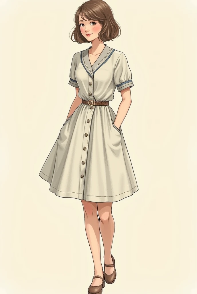 Clear, I provide you with a detailed description of the flat drawing for the casual women&#39;s dress with a vintage style. Though I can’t create images directly, I will give you a detailed guide that you can use to make the flat drawing of the garment.

#...