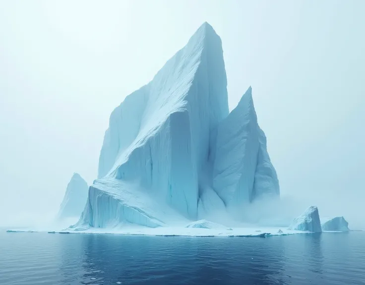 Arctic Iceberg: Floating ice, icy blue hues, surreal landscape, isolation, mystery, white and blue, abstract, minimalist